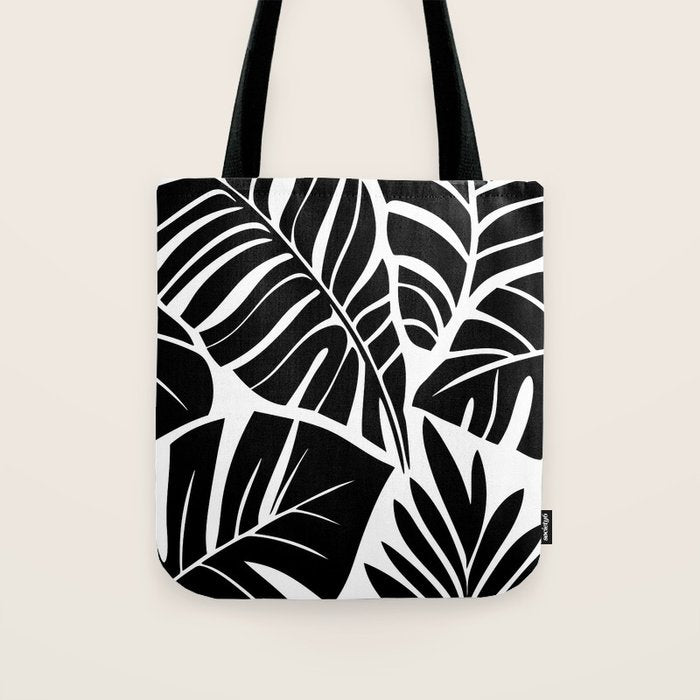 Leafy Calm Charm Black And White Simplicity Tote Bag Gallery Image 1