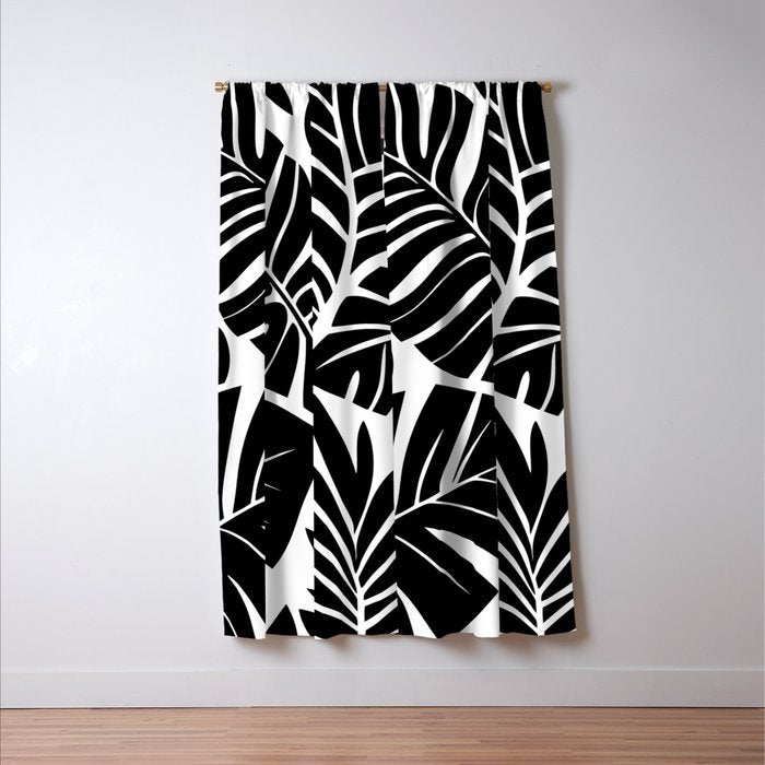 Leafy Calm Charm Black And White Simplicity Window Curtain Gallery Image 3