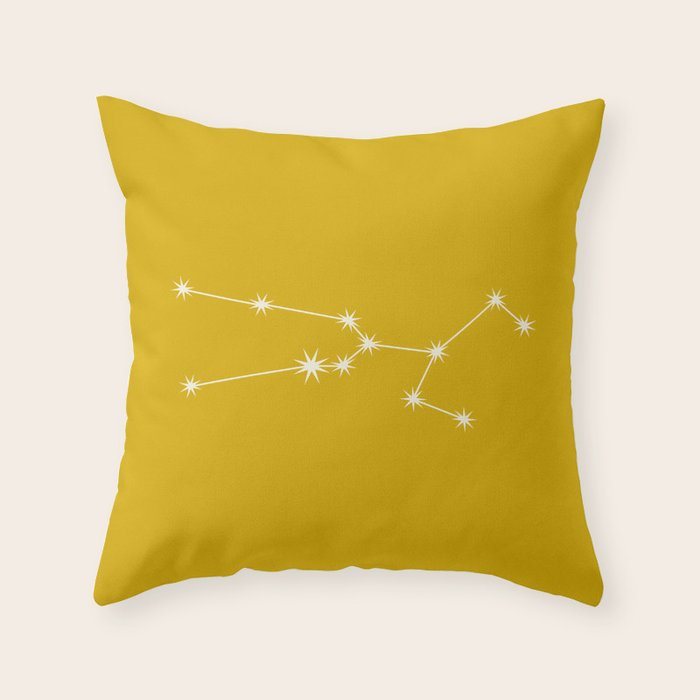 Taurus Zodiac Star Constellation Line Art Golden Yellow Throw Pillow Gallery Image 6