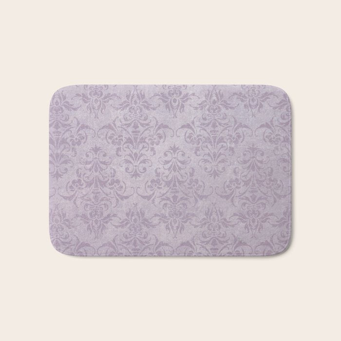 Vintage chic violet lilac floral damask pattern Bath Mat Gallery Image 1