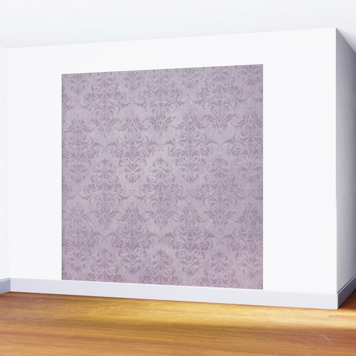 Vintage chic violet lilac floral damask pattern Wall Mural Gallery Image 2