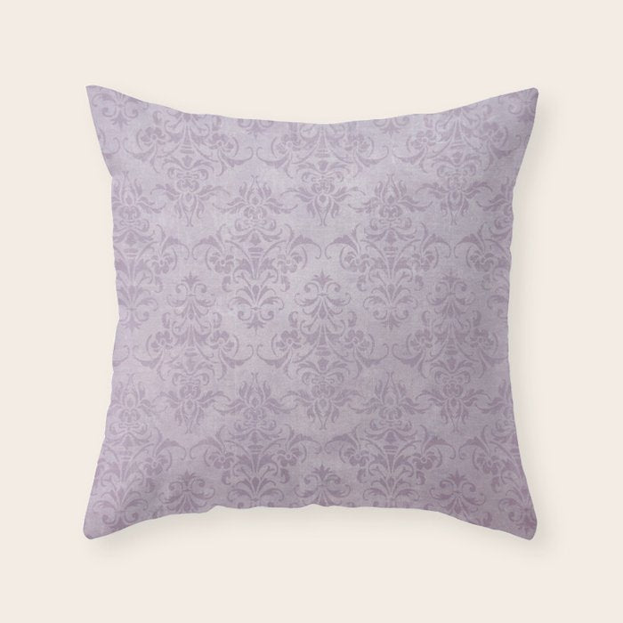 Vintage chic violet lilac floral damask pattern Throw Pillow Gallery Image 6