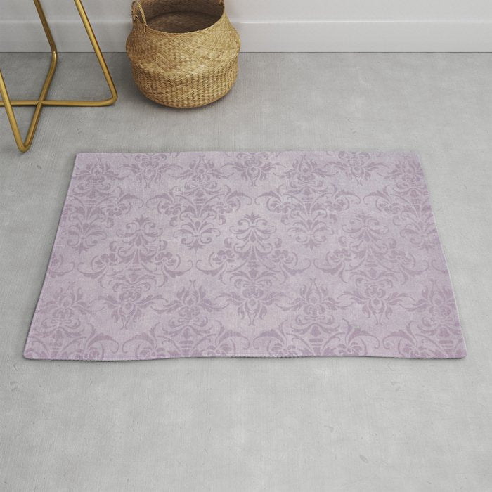 Vintage chic violet lilac floral damask pattern Rug Gallery Image 1