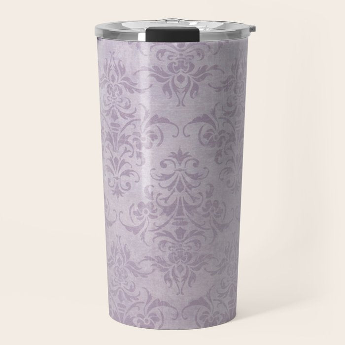 Vintage chic violet lilac floral damask pattern Travel Mug Gallery Image 1