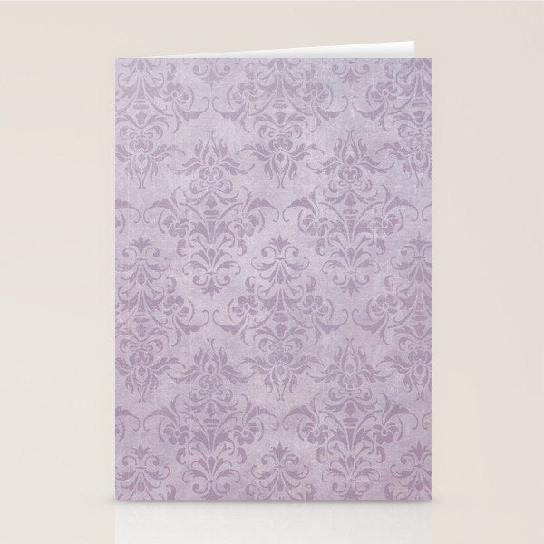 Vintage chic violet lilac floral damask pattern Stationery Card Gallery Image 2