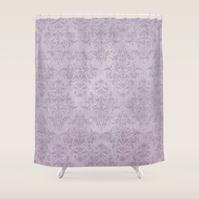 Vintage chic violet lilac floral damask pattern Shower Curtain Gallery Image 1