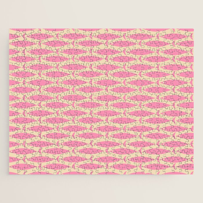 Minimalist Pink Fish Retro Contemporary Pattern Jigsaw Puzzle Gallery Image 1