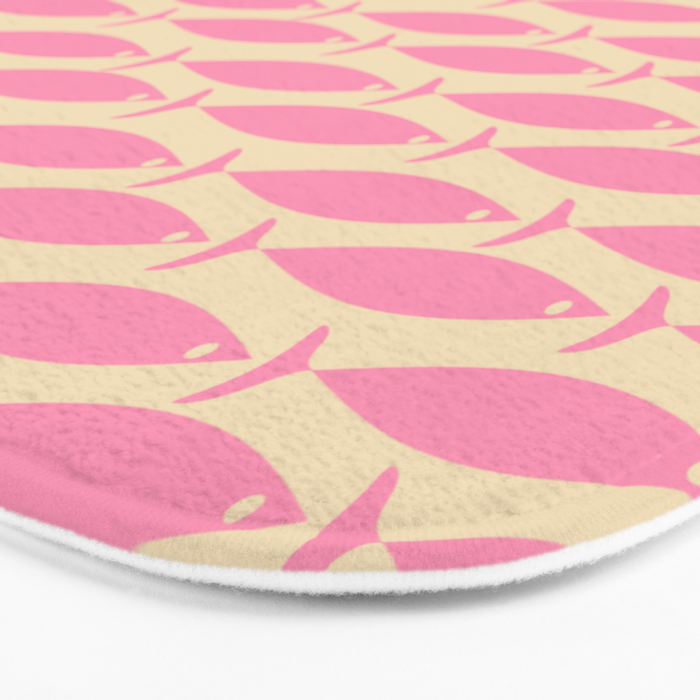 Minimalist Pink Fish Retro Contemporary Pattern Bath Mat Gallery Image 3
