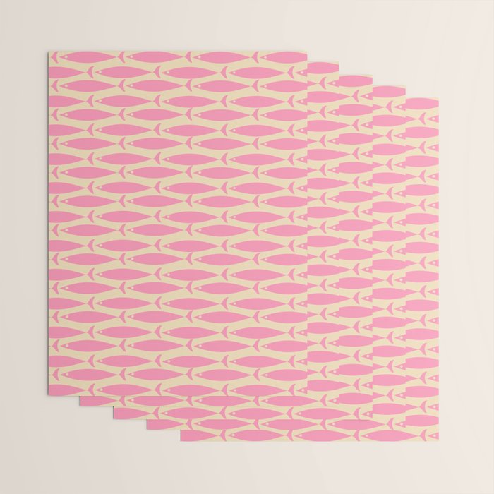 Minimalist Pink Fish Retro Contemporary Pattern Wrapping Paper Gallery Image 3