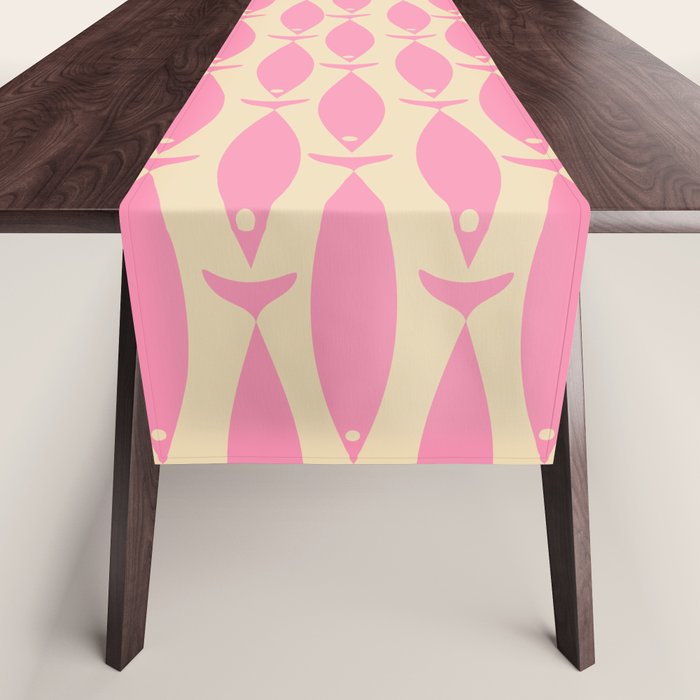 Minimalist Pink Fish Retro Contemporary Pattern Table Runner Gallery Image 1