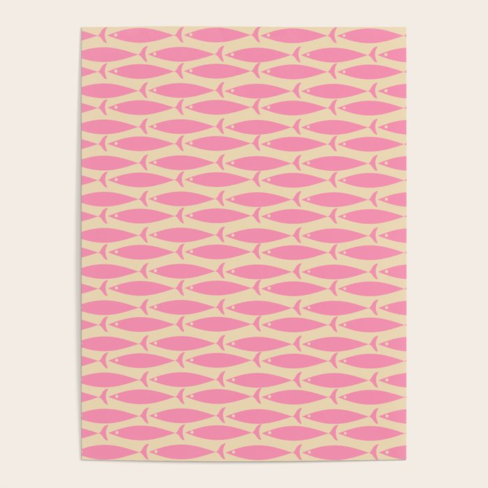 Minimalist Pink Fish Retro Contemporary Pattern Poster Gallery Image 4