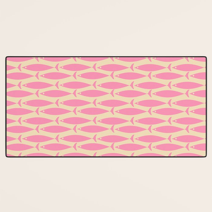 Minimalist Pink Fish Retro Contemporary Pattern Desk Mat Gallery Image 3