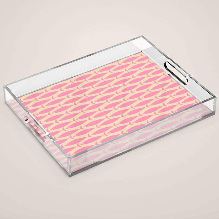Minimalist Pink Fish Retro Contemporary Pattern Acrylic Tray Gallery Image 1