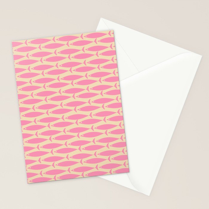 Minimalist Pink Fish Retro Contemporary Pattern Stationery Card Gallery Image 2