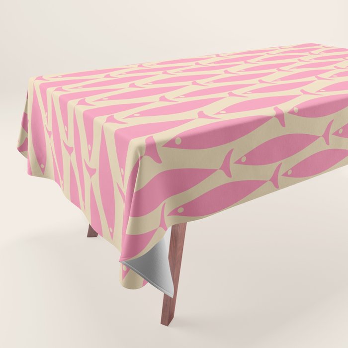 Minimalist Pink Fish Retro Contemporary Pattern Tablecloth Gallery Image 1