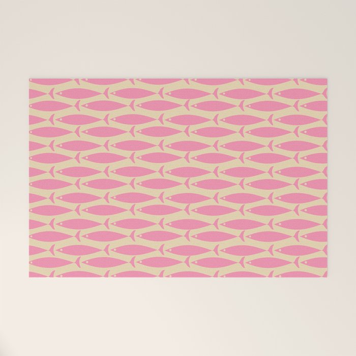 Minimalist Pink Fish Retro Contemporary Pattern Welcome Mat Gallery Image 1