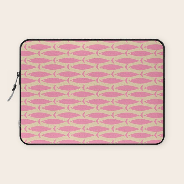 Minimalist Pink Fish Retro Contemporary Pattern Laptop Sleeve Gallery Image 1