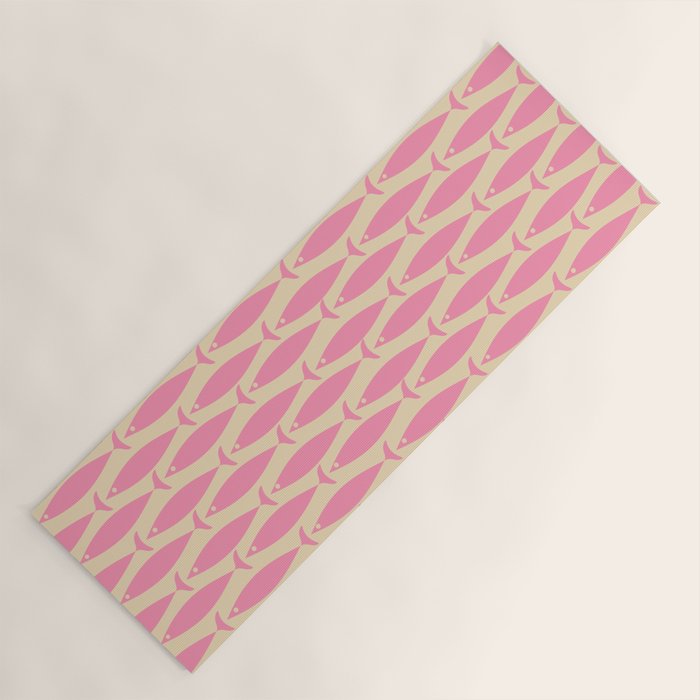 Minimalist Pink Fish Retro Contemporary Pattern Yoga Mat Gallery Image 1