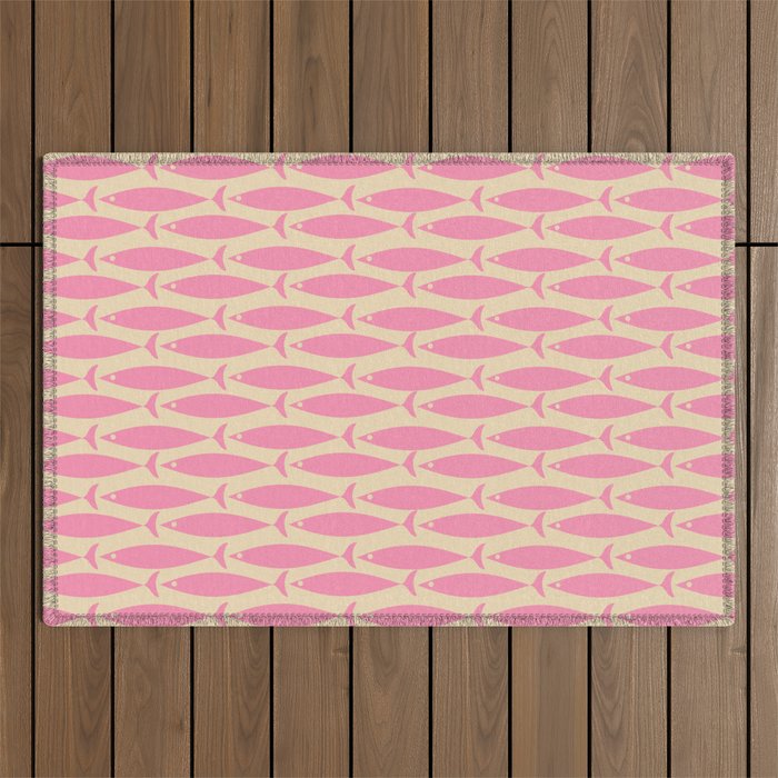 Minimalist Pink Fish Retro Contemporary Pattern Outdoor Rug Gallery Image 1