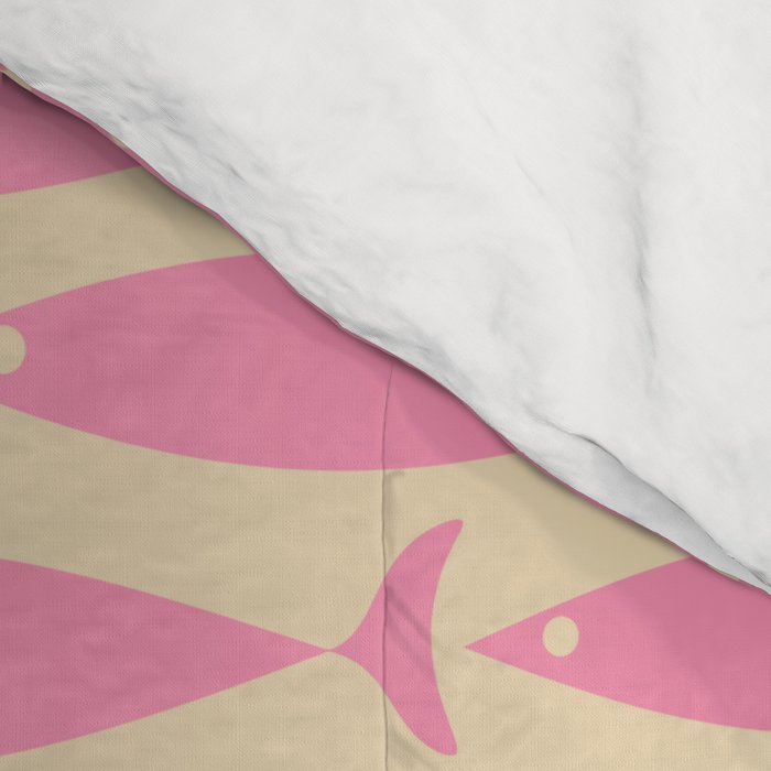 Minimalist Pink Fish Retro Contemporary Pattern Comforter Gallery Image 4