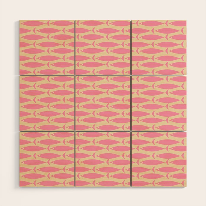 Minimalist Pink Fish Retro Contemporary Pattern Wood Wall Art Gallery Image 1