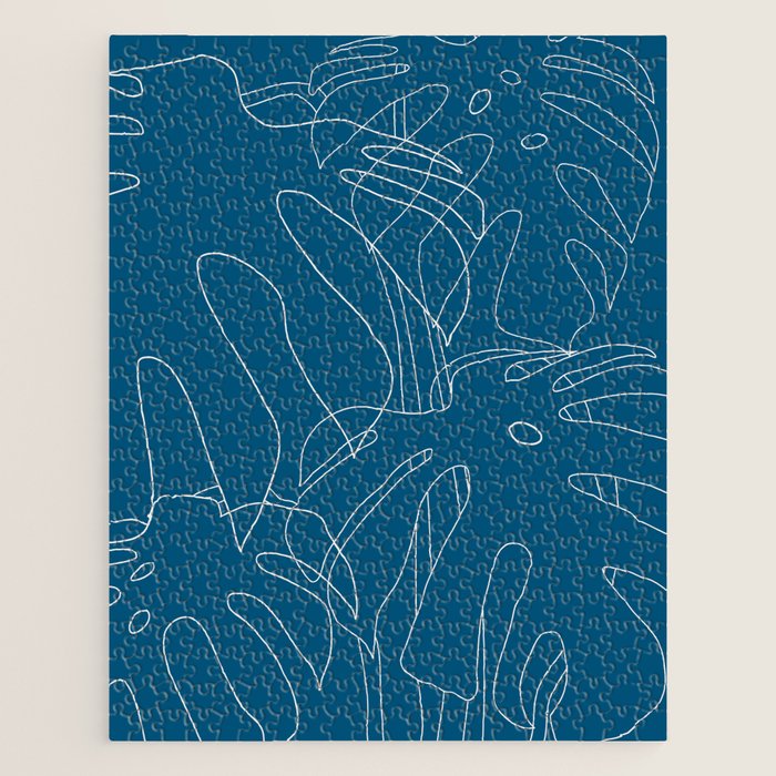Monstera No2 Blue Jigsaw Puzzle Gallery Image 1