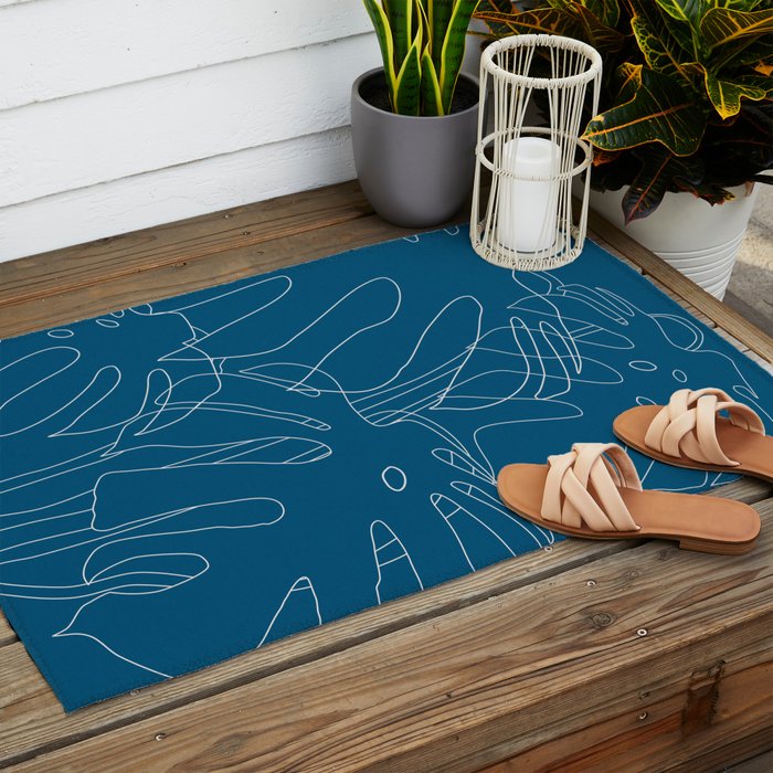 Monstera No2 Blue Outdoor Rug Gallery Image 2