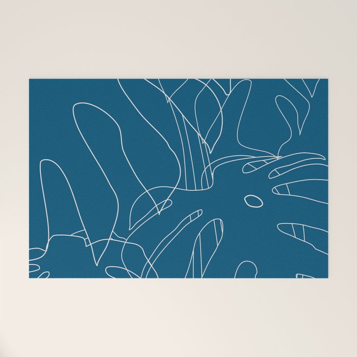 Monstera No2 Blue Welcome Mat Gallery Image 1