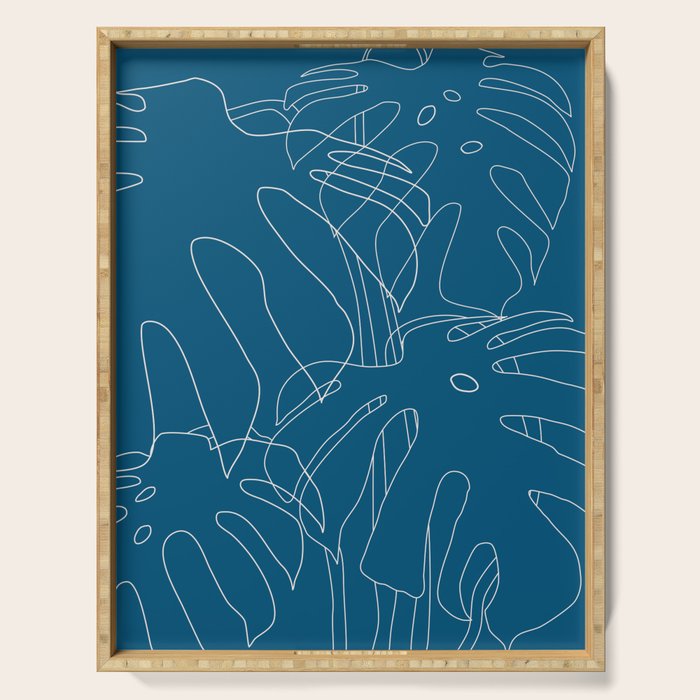 Monstera No2 Blue Serving Tray Gallery Image 1