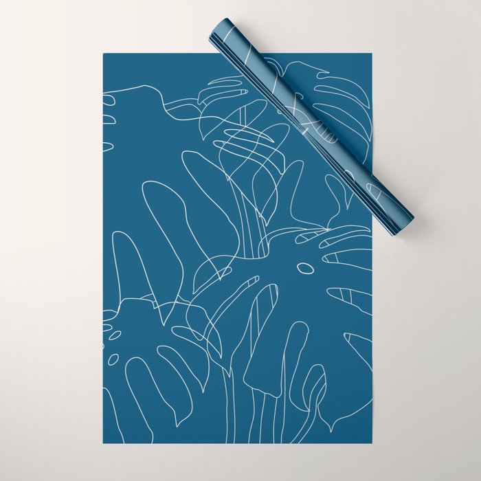 Monstera No2 Blue Wrapping Paper Gallery Image 1
