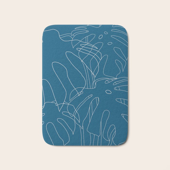 Monstera No2 Blue Bath Mat Gallery Image 1