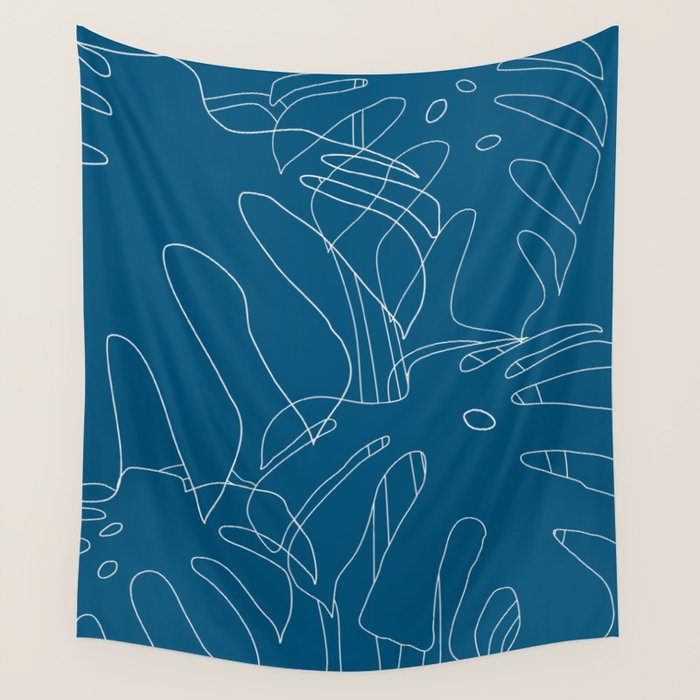 Monstera No2 Blue Wall Tapestry Gallery Image 4