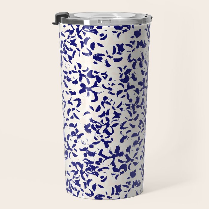 Mediterranean blue handmade floral Travel Mug Gallery Image 3