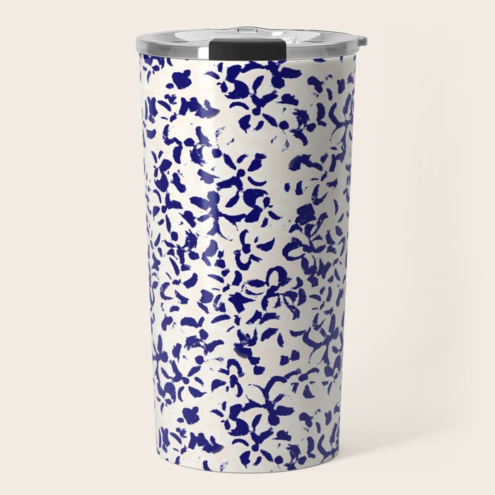 Mediterranean blue handmade floral Travel Mug Gallery Image 1