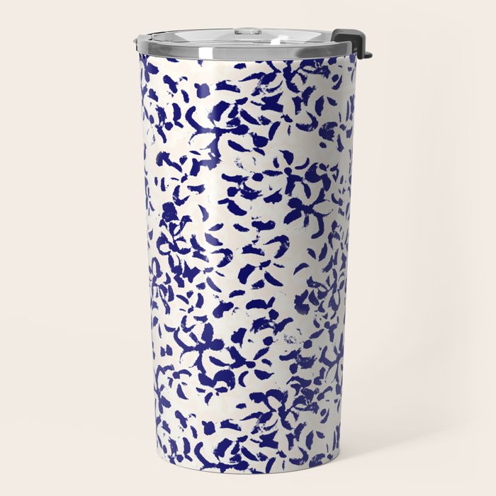 Mediterranean blue handmade floral Travel Mug Gallery Image 2