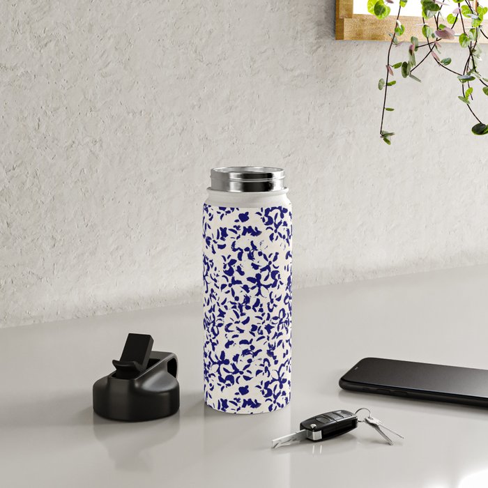 Mediterranean blue handmade floral Water Bottle Gallery Image 4