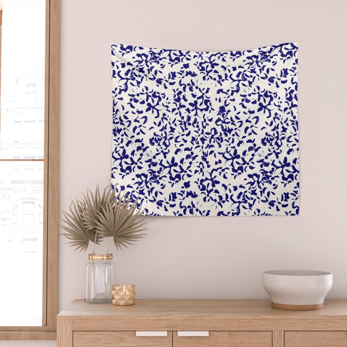 Mediterranean blue handmade floral Wall Tapestry Gallery Image 2
