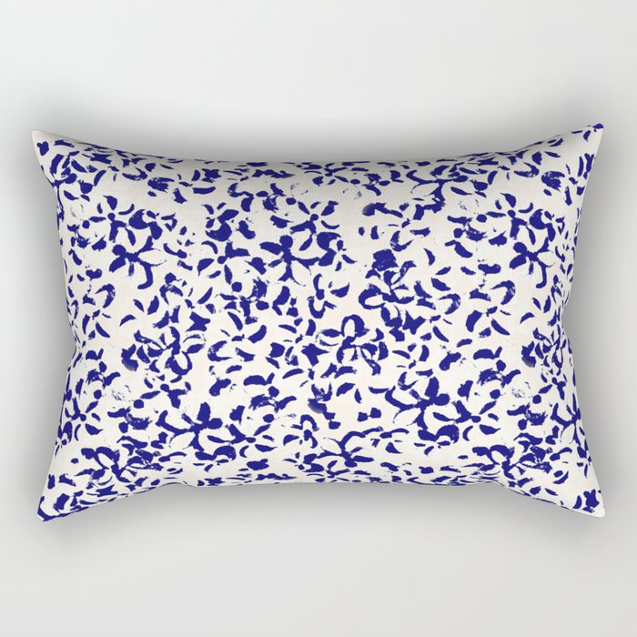 Mediterranean blue handmade floral Rectangular Pillow Gallery Image 1