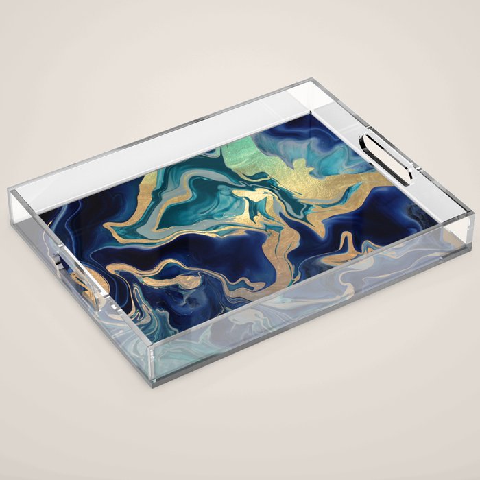 DRAMAQUEEN - GOLD INDIGO MARBLE Acrylic Tray Gallery Image 1