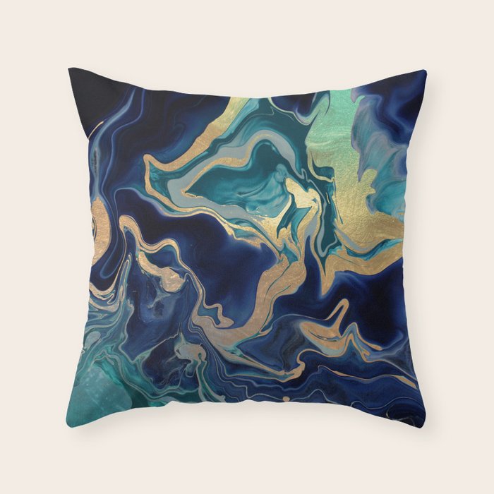 DRAMAQUEEN - GOLD INDIGO MARBLE Throw Pillow Gallery Image 1