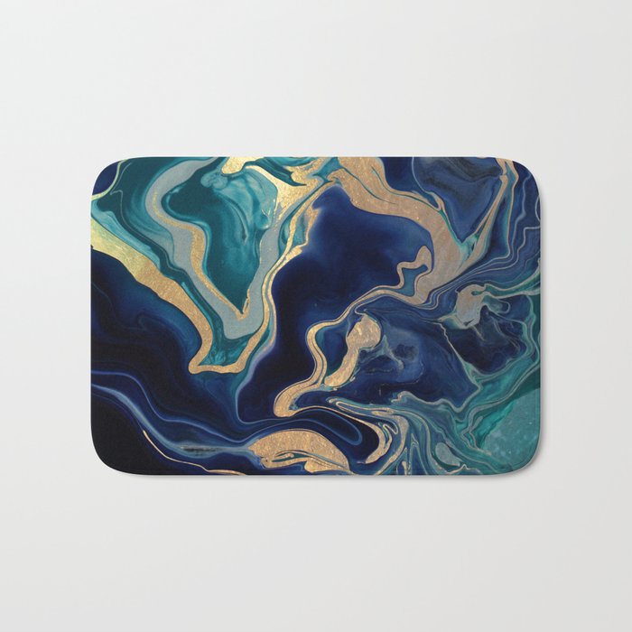 DRAMAQUEEN - GOLD INDIGO MARBLE Bath Mat Gallery Image 1