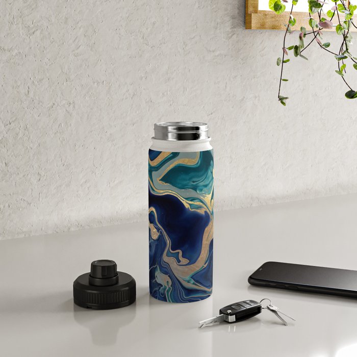 DRAMAQUEEN - GOLD INDIGO MARBLE Water Bottle Gallery Image 4