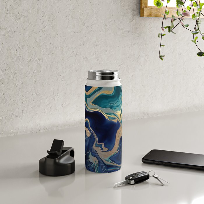 DRAMAQUEEN - GOLD INDIGO MARBLE Water Bottle Gallery Image 4