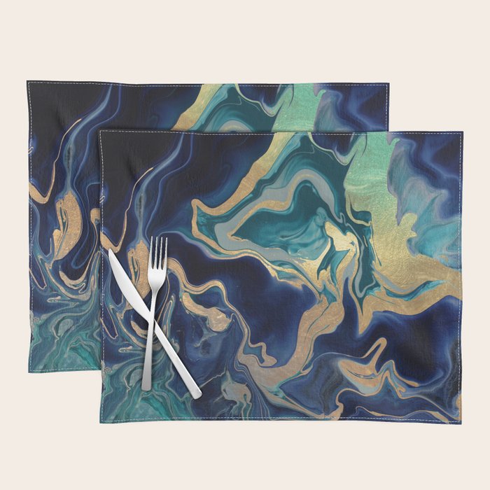 DRAMAQUEEN - GOLD INDIGO MARBLE Placemat Gallery Image 1
