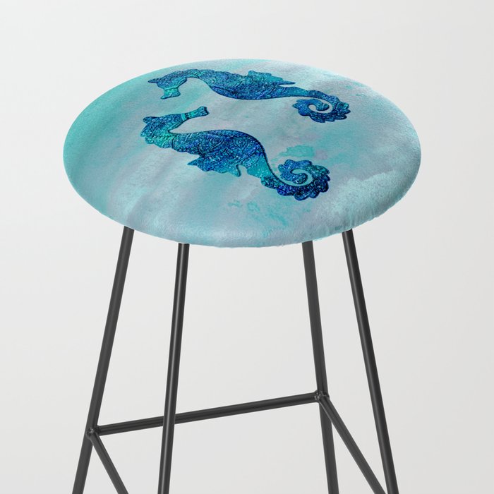 Blue Seahorse Couple Underwater Stool Gallery Image 2