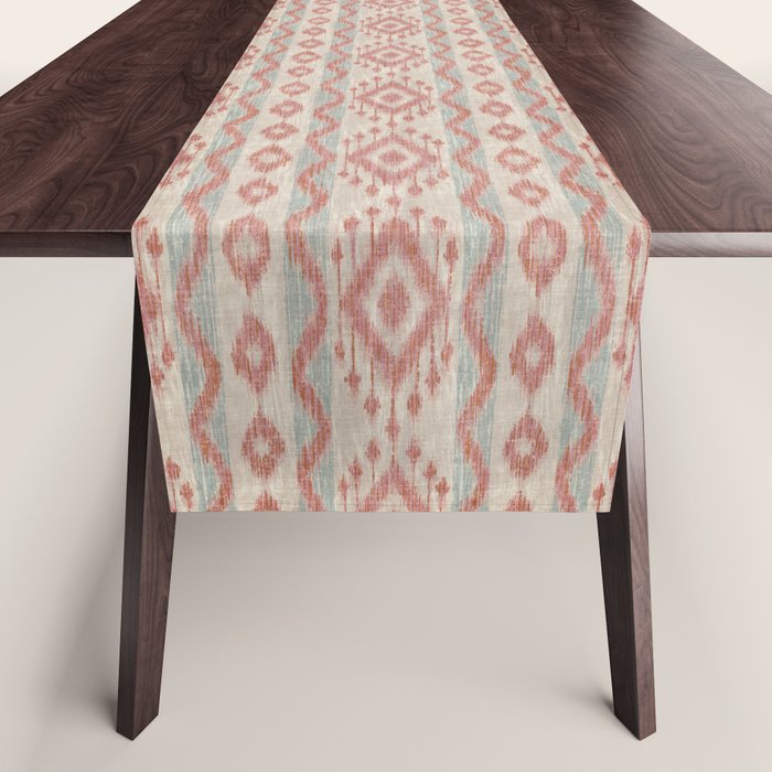 Coastal Ikat Stripe - dusky blue and pink Table Runner Gallery Image 1