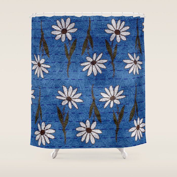Vibrant Daisies on Cobalt  Shower Curtain Gallery Image 1