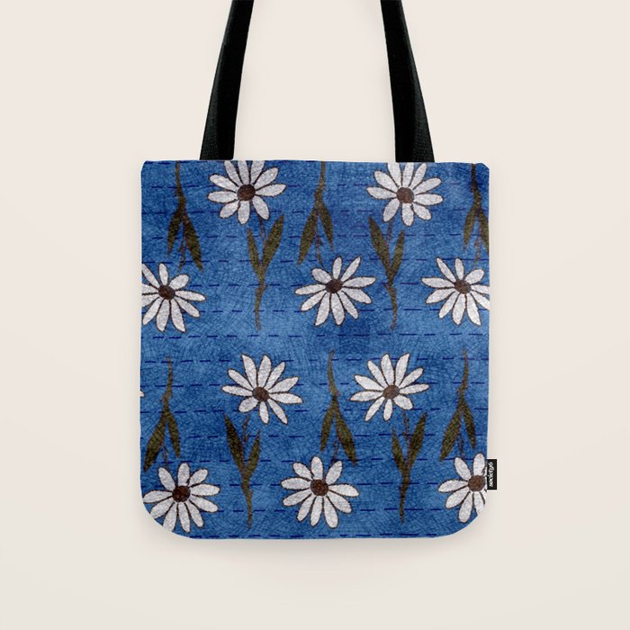 Vibrant Daisies on Cobalt  Tote Bag Gallery Image 1