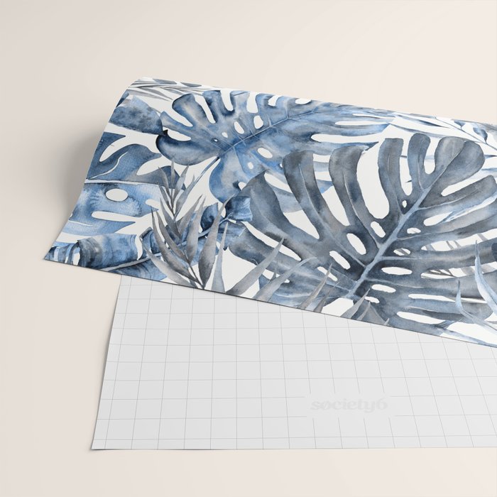 Vintage Blue Tropical Palm Leaves Wrapping Paper Gallery Image 2