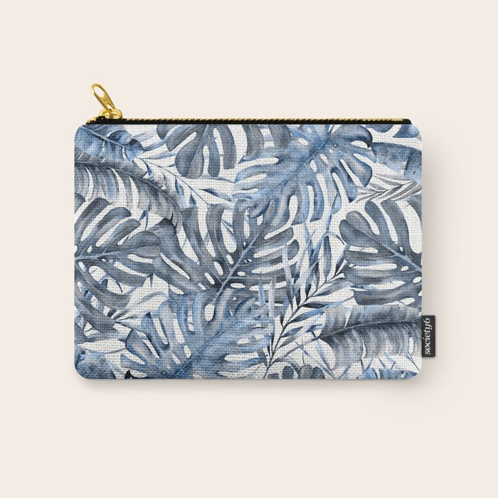 Vintage Blue Tropical Palm Leaves Carry All Pouch Gallery Image 1